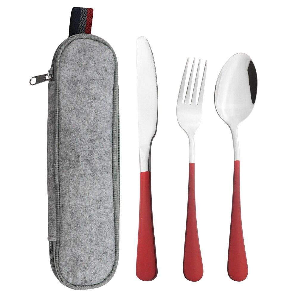 4 Teile/satz Tragbare Edelstahl Geschirr Picknick Camping Geschirr Set Löffel Gabel Messer Set Reise Besteck Geschirr Mit Tasche silber/rot