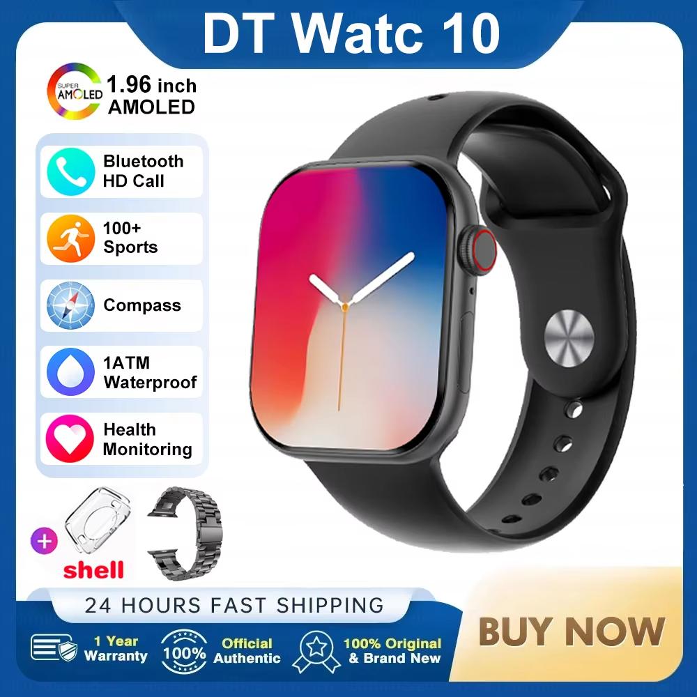 2026 Neue DT Watch 10 Smartwatch für Herren und Damen 3D-Menü 16 GB Großer Speicher TWS Kopfhörer Videowiedergabe NFC Smartwatch für Apple steel belt schwarz