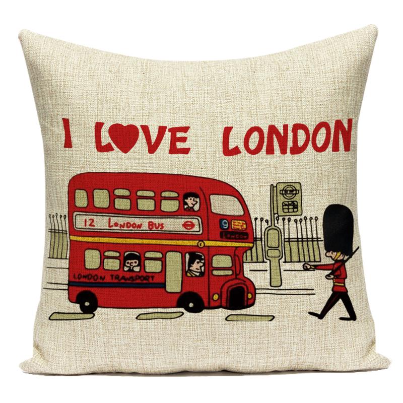 Britischer Stil London Bus Soldat Flagge Polyester Sofa Haus Kissenbezug Dekoration Retro Kissenbezug Wohnzimmer Dekoration Linen 18*18(CM)-1Pcs