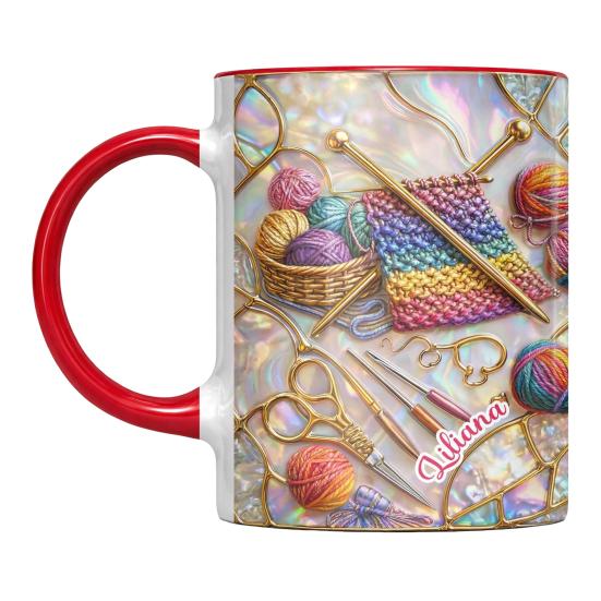 Strick- und Nähwerkzeuge Tasse 11oz Personalisierte Kaffeetasse mit Nähmaschine- und Garn-Drucken Nähgeschenk für Frauen rot