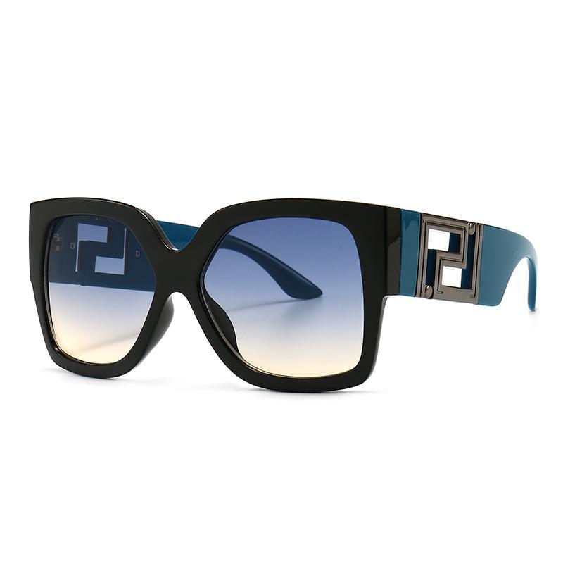 Quadratische Sonnenbrille mit dickem Rahmen für Damen, große Größe, Brillen, Lunette Femme, Luxusmarke, Sonnenbrille, ausgehöhlt, Vintage, nicht polarisierte Brille schwarz/blau