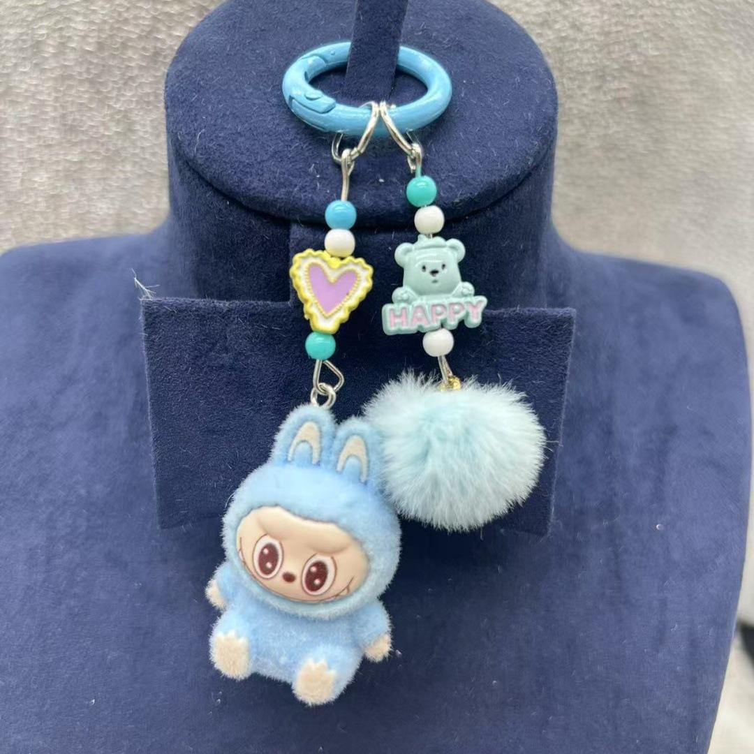 Neuer Labubu Plüsch Mini Schlüsselanhänger Anime Cartoon Schlüsselanhänger Anhänger Kawaii Handy Rucksack Dekoration Autoschlüssel Zubehör Geschenke blau