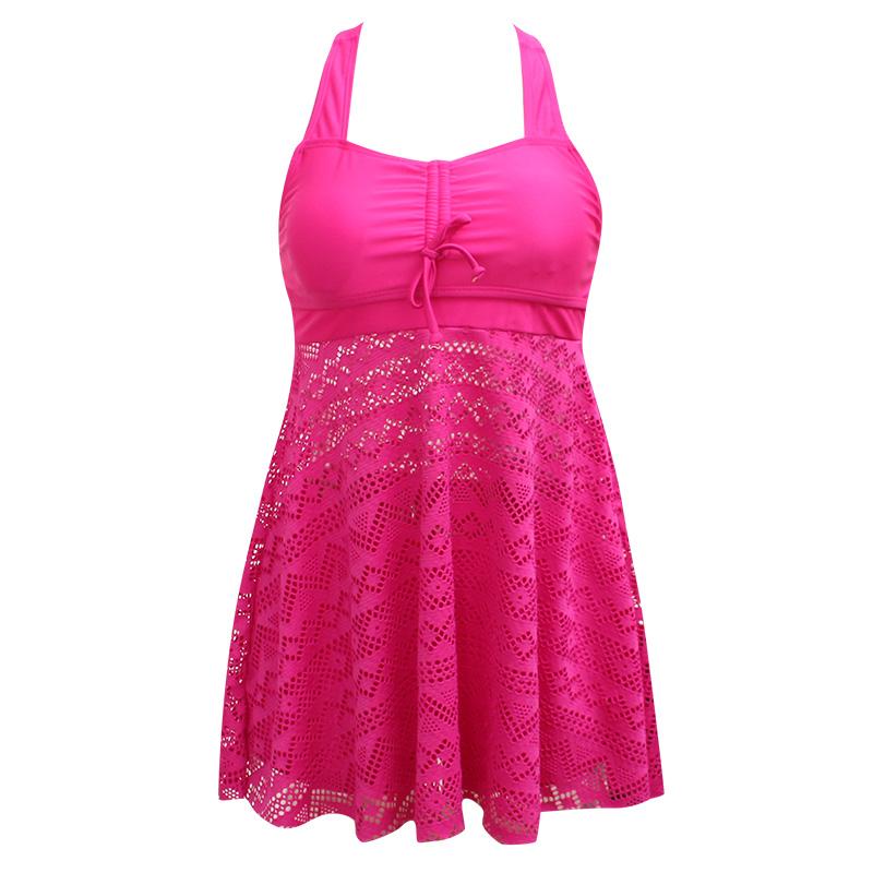 Plus Size Zweiteilige Badeanzüge Bademode Damen Soild Color Sommer Badeanzüge Tankini Beachwear Bikini Swimdress XXXXL hellrosa