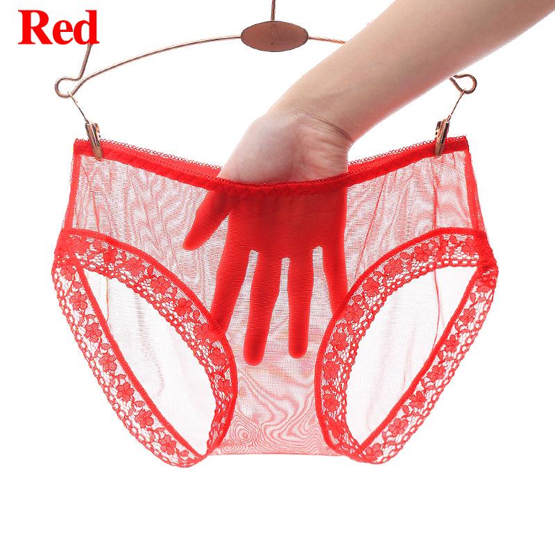 Sexy Damen-Unterwäsche, Netz-Slips, Dessous, durchsichtige Spitzenhöschen, transparente Höschen, Unterwäsche XL rot