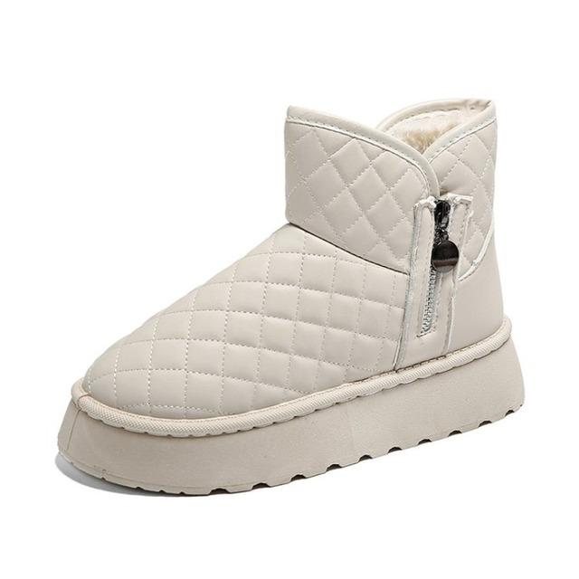 Damen-Schneestiefel, Winter, warm, Plüschstiefel, Damen, wasserdicht, Slip-on-Damenschuhe, flach, lässig, Winterschuhe, Stiefeletten für Damen 41 weiß
