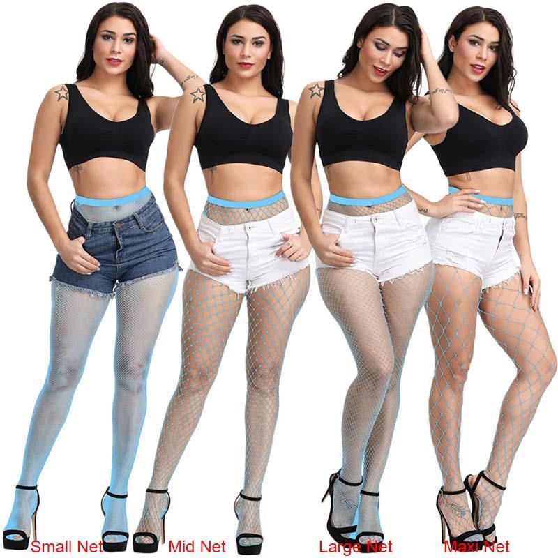 Lange sexy Netzstrümpfe für Damen, Fischnetz-Strumpfhose, Netz-Nylon-Strumpfhose, Dessous, Haut, Oberschenkelhohe Strümpfe Large Net see-blaue