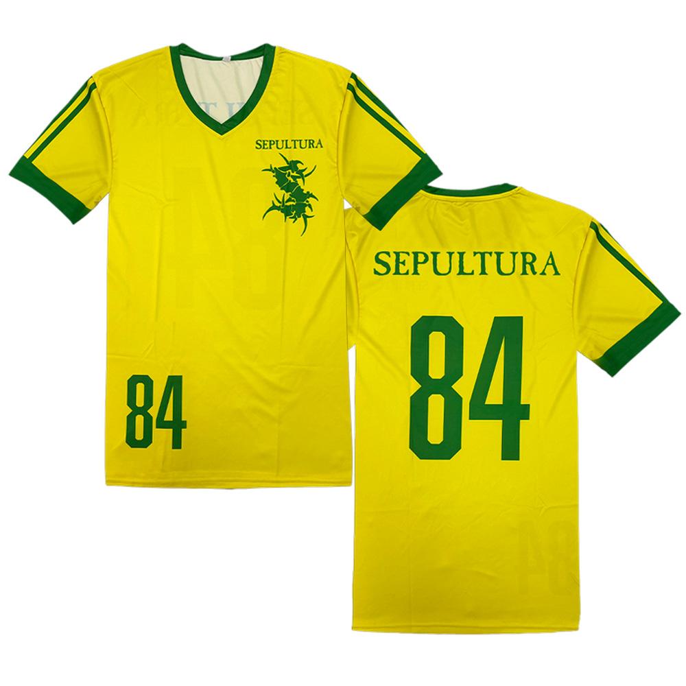 Sepultura Fußballtrikot Kurzarm 84 Fußballtrikot Metal Band T-Shirts Herren Damen Oberteil Streetwear Freizeit Lustige T-Shirts Modekleidung Anime T-Shirt XXXXL gelb
