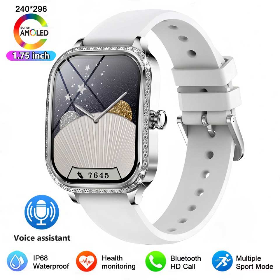 2025 Neue GPS Track Smartwatch Damen 466*466 HD Bildschirm Herzfrequenz Blutdruck BT Anruf Smartwatches Frauen Für Android IOS silicon silber