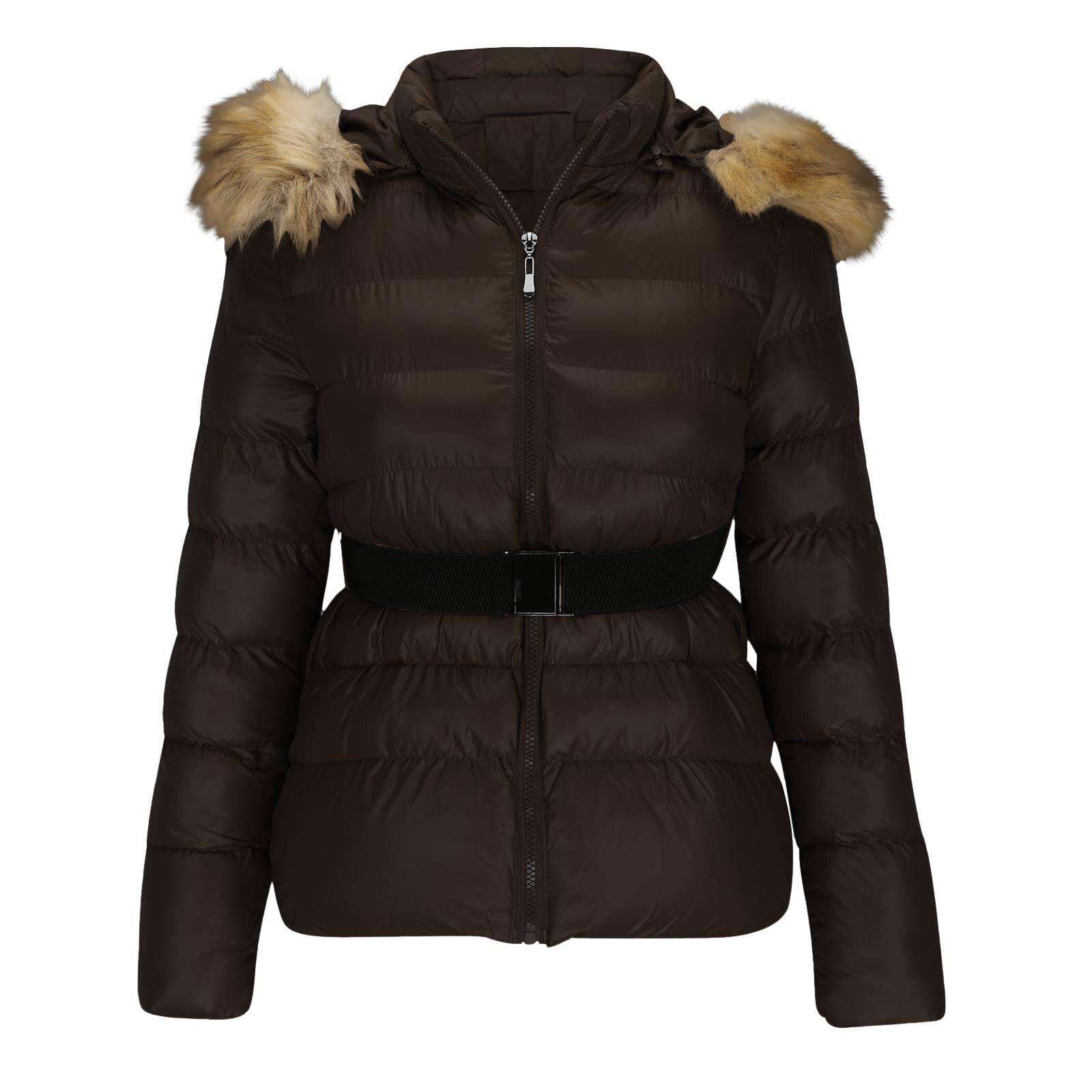 Winterjacken Damen Basic Mäntel Mode Kunstleder Winterjacken Damen Kunstfellkragen Mantel Damen Oberbekleidung XL kaffeebraun
