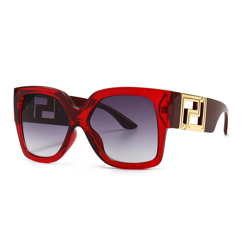 Quadratische Sonnenbrille mit dickem Rahmen für Damen, große Größe, Brillen, Lunette Femme, Luxusmarke, Sonnenbrille, ausgehöhlt, Vintage, nicht polarisierte Brille wein rot/grau