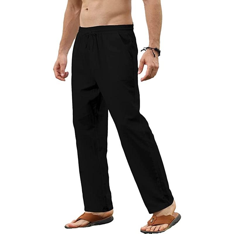 Herrenhose aus Baumwollleinen, lässige, lockere Hose, atmungsaktiv, einfarbig, mit Kordelzug, Jogger, Yoga, Baggy-Hose XXXL schwarz