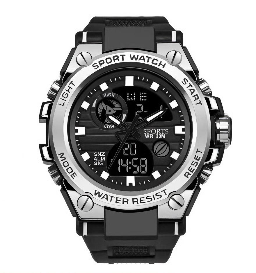 Neue Sport Relogio herren Uhr Wasserdicht Military herren Uhren Multifunktionale Mit Dual Display Leucht schwarz/silber