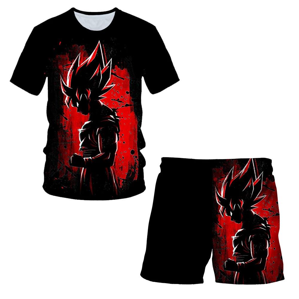 Dragon Ball T-Shirts Jungen Super Saiyan Goku T-Shirt Shorts 2 Stück Sets Kinder Jungen Anime T-Shirt Sommer Kinder Kleidung Sets 100