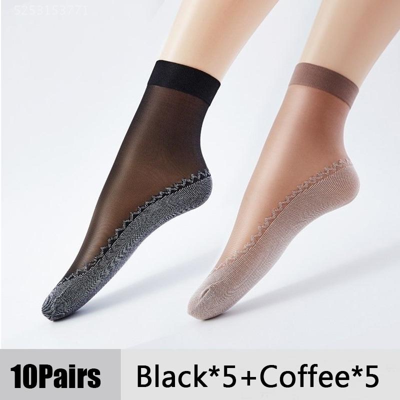 Ultradünne transparente Socken für den Sommer, Baumwollseide, dünne Socken, Damen-Spitzen-Mesh-elastische Socken, Patchwork-Kristall-Söckchen, weibliche kurze Socken EUR36-42