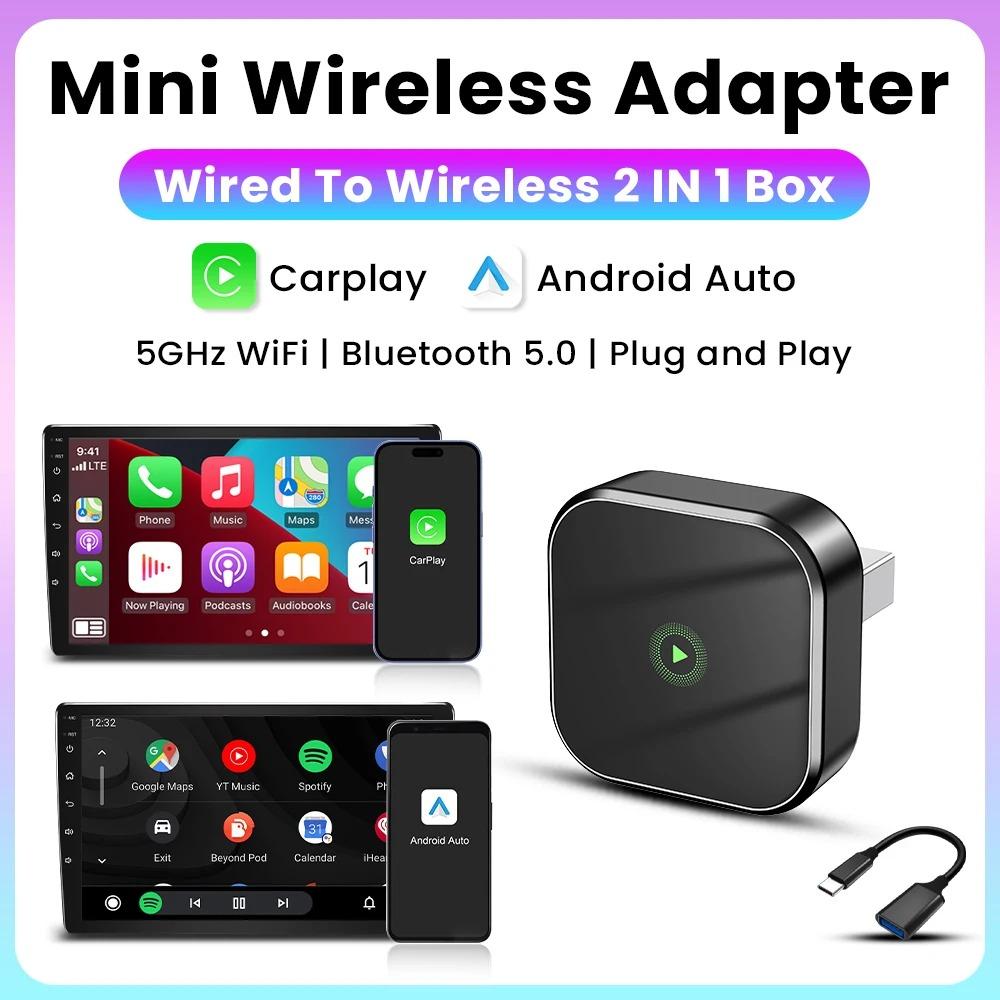 2-in-1 Drahtloser CarPlay Dongle Kabelgebundener zu Drahtloser Android Auto Adapter AI Smart Box Auto Intelligente Systeme Für Auto mit CarPlay