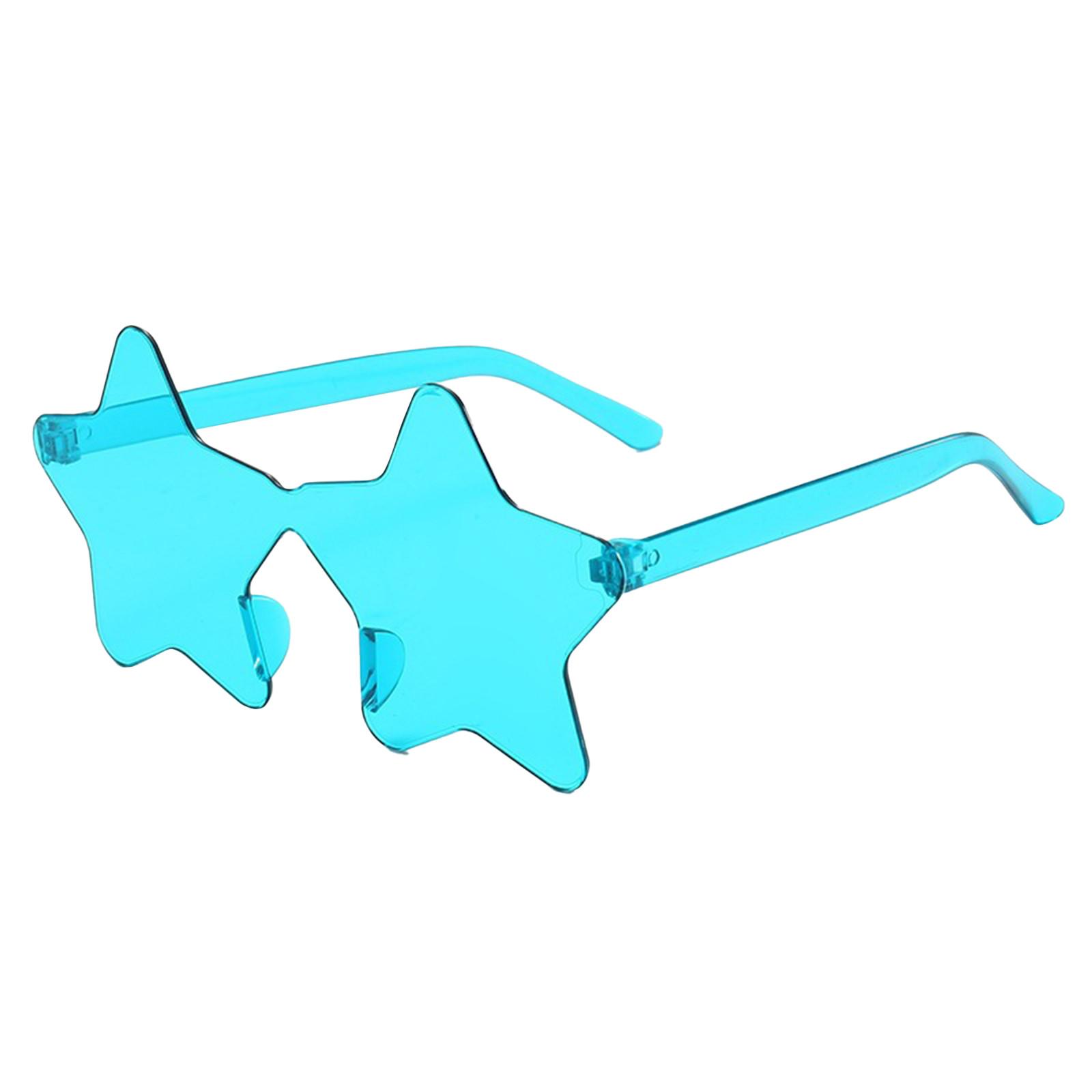 Randlose Sonnenbrille in Sternform, transparente Sonnenbrille in Bonbonfarbe, Party-Sonnenbrille für Mädchen, Jungen, Frauen One Size himmelblaue