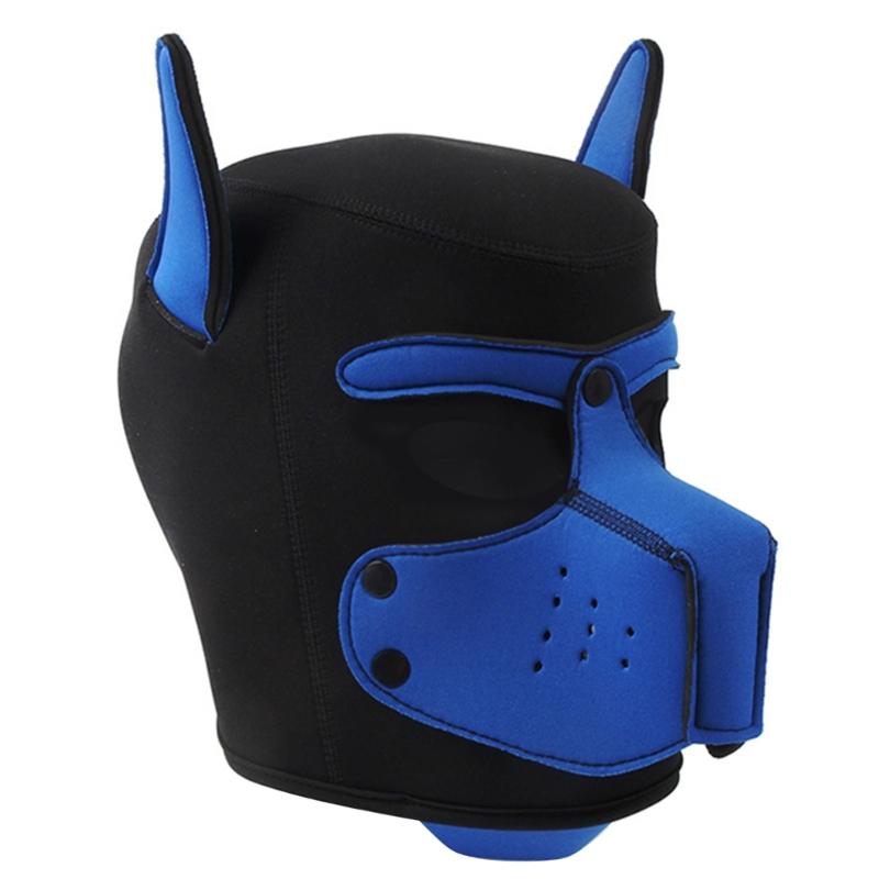 Hundekopfmaske Halloween Hundekopfbedeckung Atmungsaktiv Vollkopf Hundemaske Kostüm für Erwachsene Halloween Verkleidung Cosplay Party blau