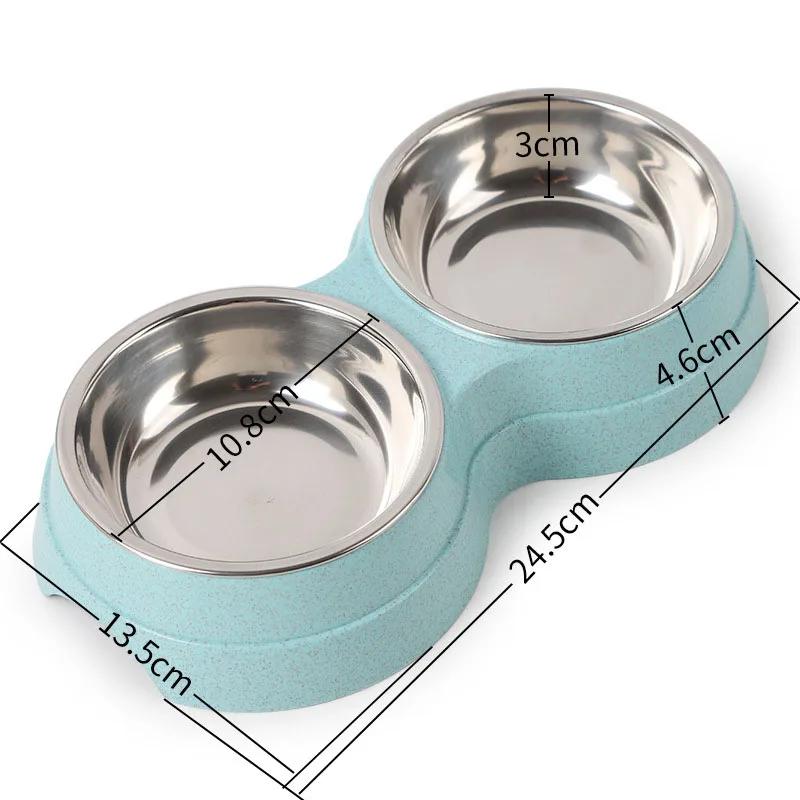 Doppel Pet Schüsseln Hundefutter Wasser Feeder Edelstahl Pet Trinken Feeder Dish Katze Welpen Fütterung Liefert Kleine Hund Zubehör white