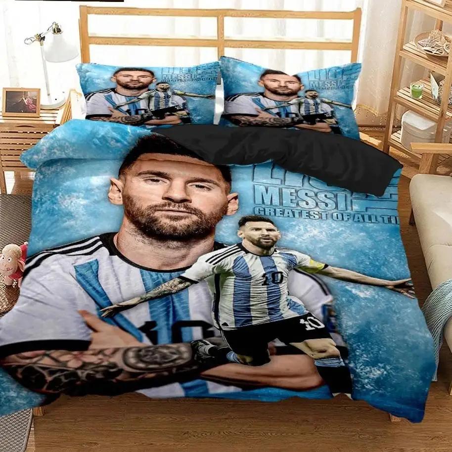 Messi Fußball-Superstar Bettwäsche-Set 3D-Druck FC Barcelona Bettbezug Bettwäsche-Set Weich King Full Size Bettwäsche-Set Für Jungen AU Double(180*210cm)3pcs