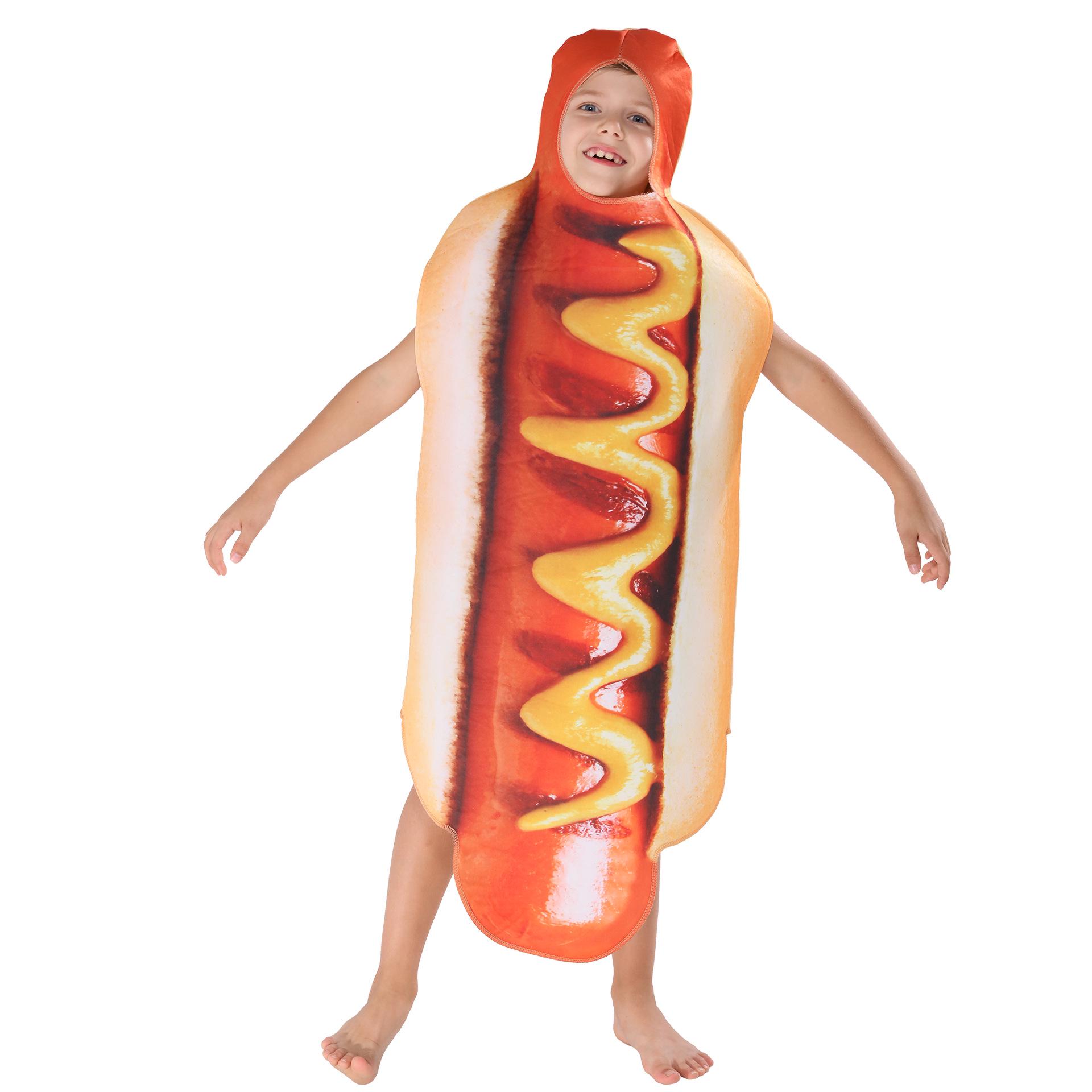 Erwachsene Lustige 3D-Druck Essen Wurst Hot Dog Kostüme Halloween Männer Frauen Familie Einteiler Karneval Essen Outfits Kids orange