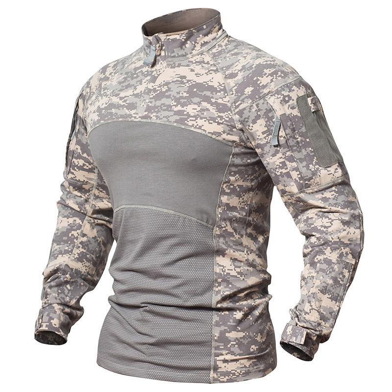 Camouflage Tactical Combat Shirt Männer Baumwolle Langarm Camo Militär T-Shirt Stretch Paintball Multicam Uniform Kleidung L weiß