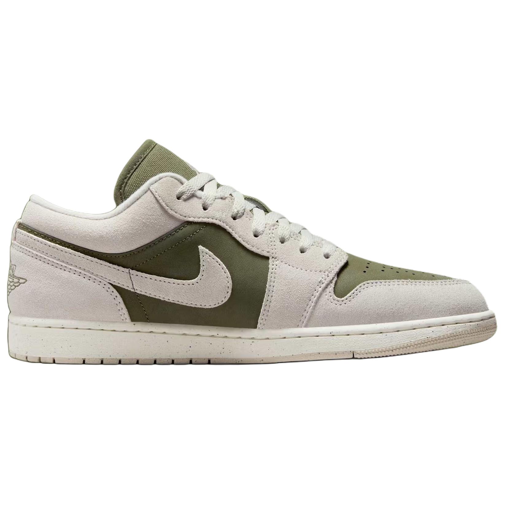 Jordan Air Jordan 1 Spaltleder Kuhleder Dämpfung Niedriger Schaft Vintage Basketballschuhe Unisex Olivgrün/Segelweiß HV4089-201 43 gray