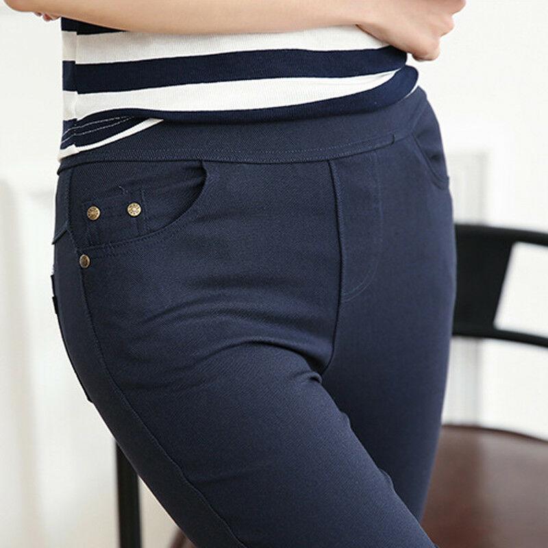 Mode Frauen Tasche Baumwolle Hosen Tasche Niet Bleistift Hosen Frauen Dünne Strumpfhosen Hosen 6XL navy blau