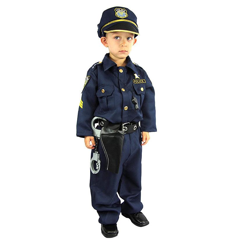 Deluxe süßes Offiziers-Polizei-Kostüm für Kinder, Jungen, Halloween, Karneval, Party, Leistung, Kostüm, Uniform, Outfit, Cosplay 110 blau