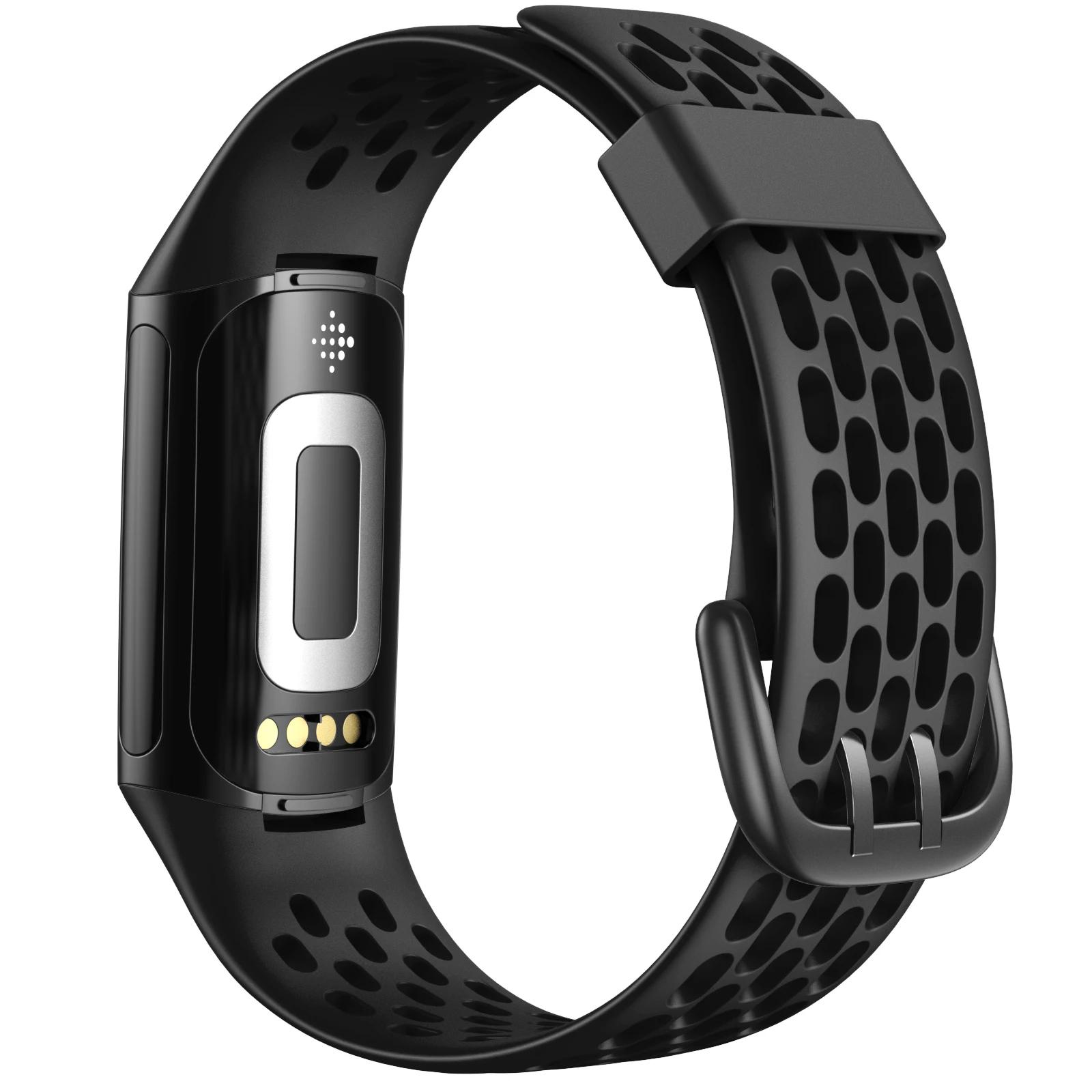 Armband für Fitbit Charge 5/6 Smartwatch-Armband Sportliches atmungsaktives Armband Silikon-Armband für Fit Bit Charge5 Armband Zubehör For Fitbit Charge 5 schwarz