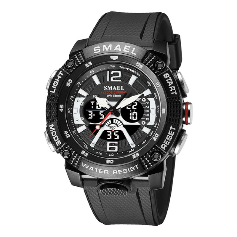 Sportuhren, wasserdicht, Herrenuhr, digitale LED-Anzeige, Quarz, analog, Stoppuhr, modisch, grün, orange, Herrenuhr schwarz