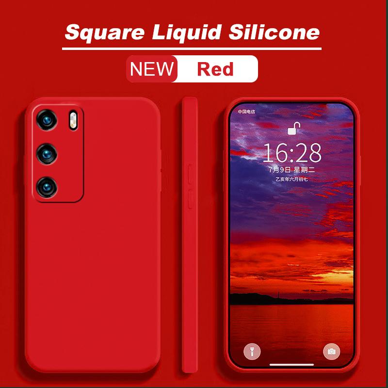 Luxus-Softcover aus flüssigem Silikon für Huawei P40 LITE P30 PRO P20 MATE 20 LITE 30 NOVA 3 3I 5T 9 SE 8 8I Y70 PLUS Y90 Quadratische Vollschutzhülle Huawei Nova 3i rot