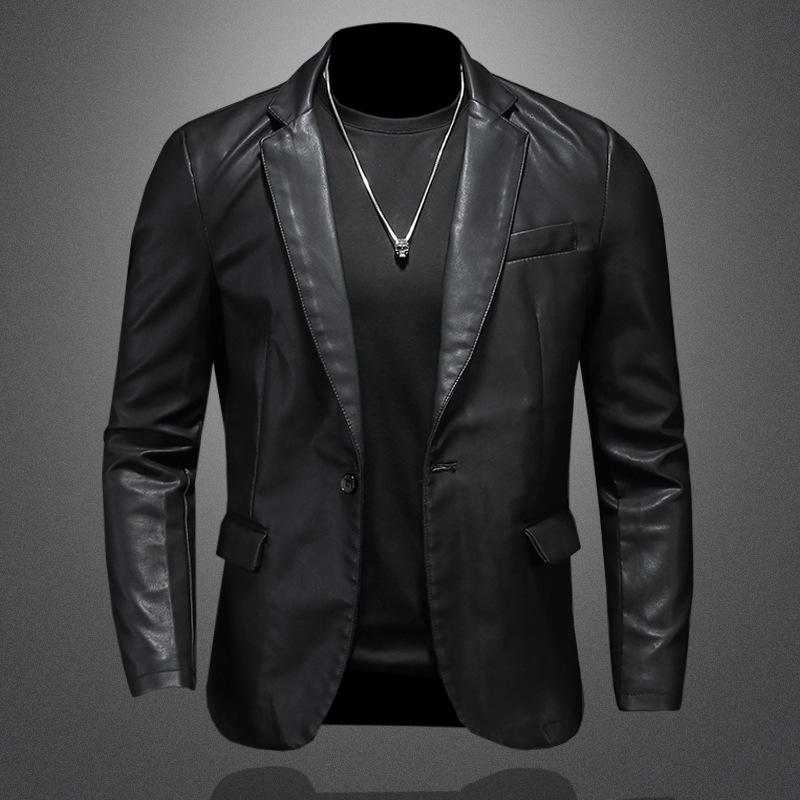2023 Trendige Schlanke Herren-Lederjacke - Lässiger Anzug im Koreanischen Stil 3XL schwarz