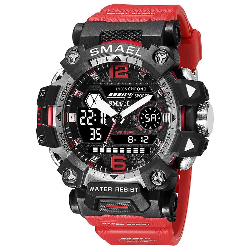 SMAEL Männer Uhren 50 m Wasserdichte Sport Uhr Militär Mann Sport Uhr Digital 8072 Dual Display Uhr Quarz Led Digital rot