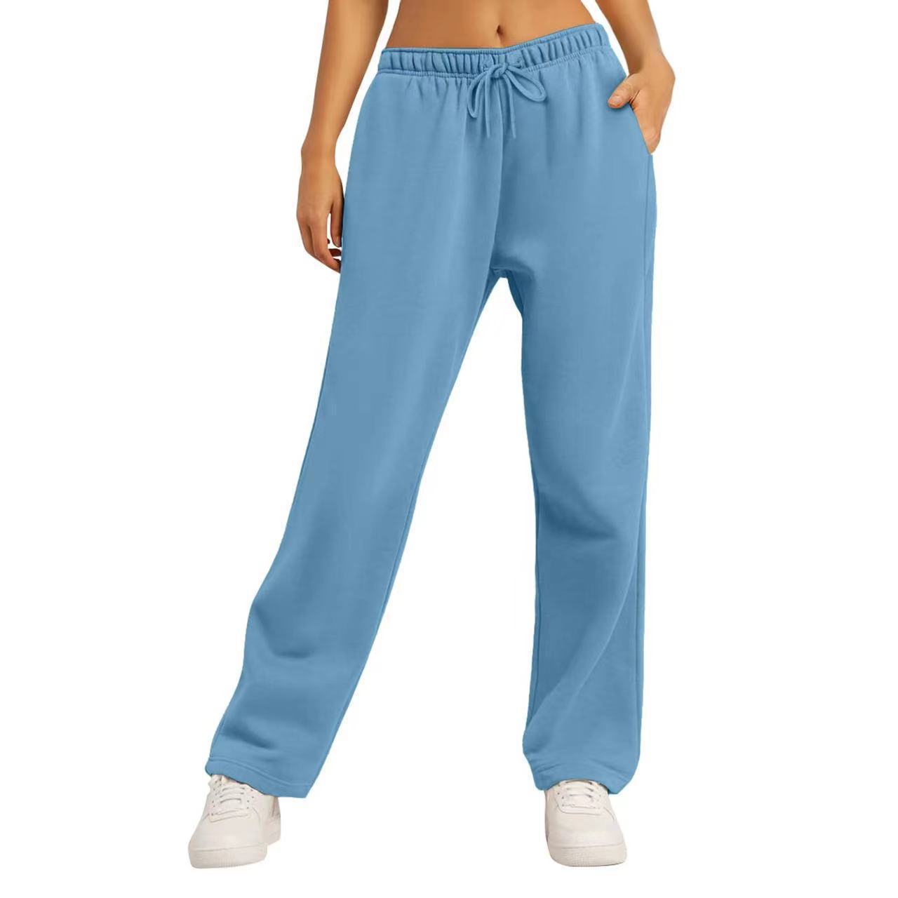 Damen-Winter-Jogginghose, einfarbig, Freizeithose, Damen-Fleece-Jogginghose, weites Bein, gerade Hose XL blau