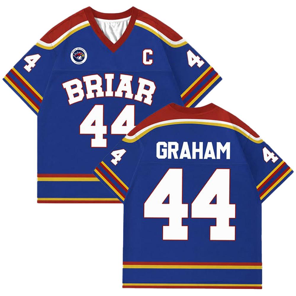 Off Campus Briar University Eishockey Trikot Sommer V-Ausschnitt Kurzarm T-Shirts Graham 44 Grafik T-Shirt Unisex Oversized Sportbekleidung XXL