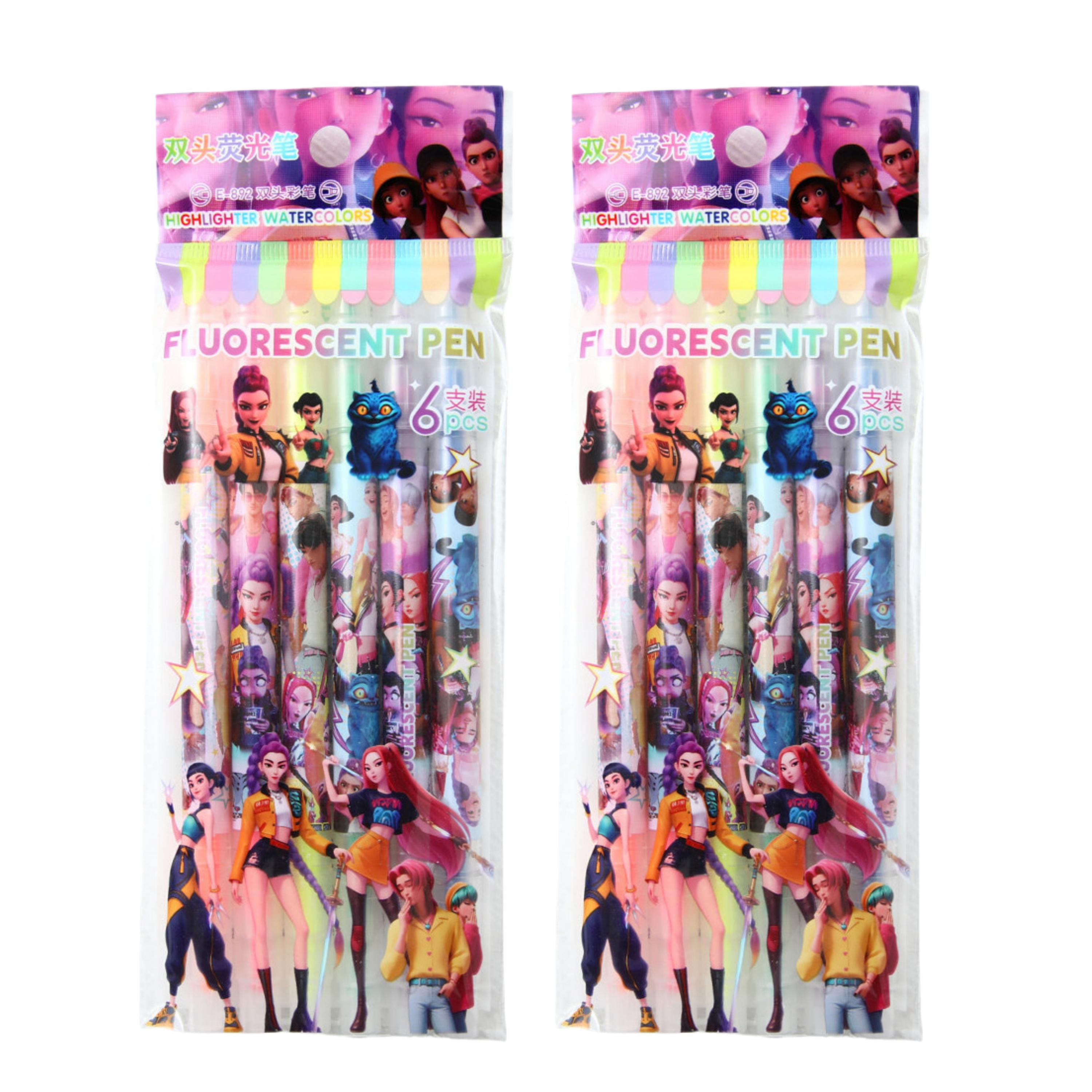 Perfektes 6-teiliges Set Dual-Spitzen Textmarker Kpop Dämonenjäger Huntrix Rumi Anime Journaling Zeichnen DIY Schulbedarf Nützlich pink