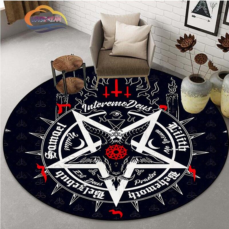 Pentagramm-Symbol-Teppich, Freimaurer-Rundteppich, Ziegenkopf-Satan-Teppich, Ouija-Brett mit Händen, Okkultismus-Teppich, Hexerei-Gothic-Teppich 120cm