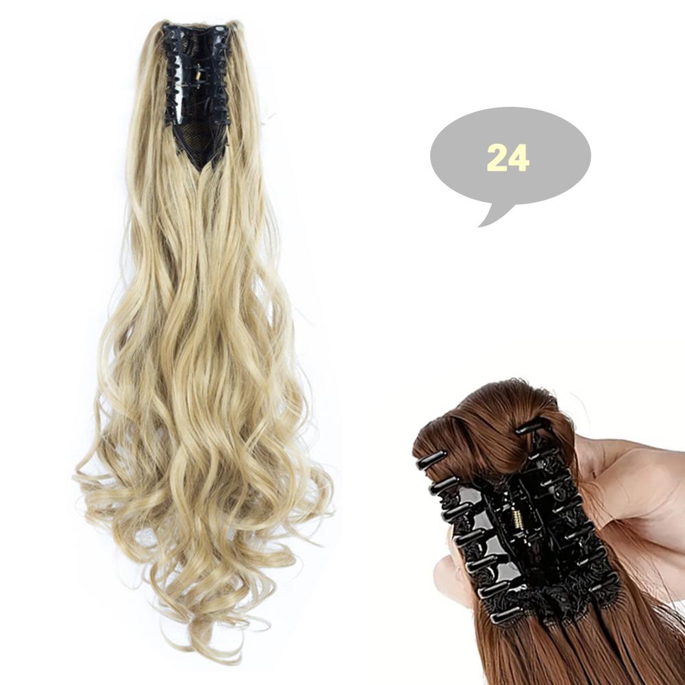 XINRAN Synthetischer Langer Wellen-Klammer-Pferdeschwanz Hitzebeständige Haarverlängerung Naturmaterial Chemiefaserhaar Für Damen Mode 55cm