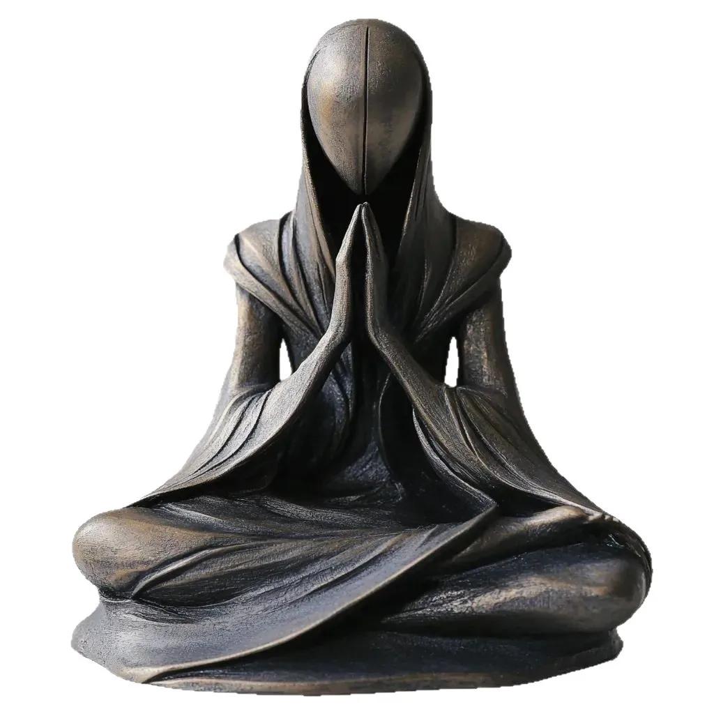 Alien Statue Meditation Yoga Alien Figur Harz Skulptur für Zuhause Innen Außen Terrasse Rasen Hof Dekor Sammelgeschenk 8.8x5.5x10.5cm grau