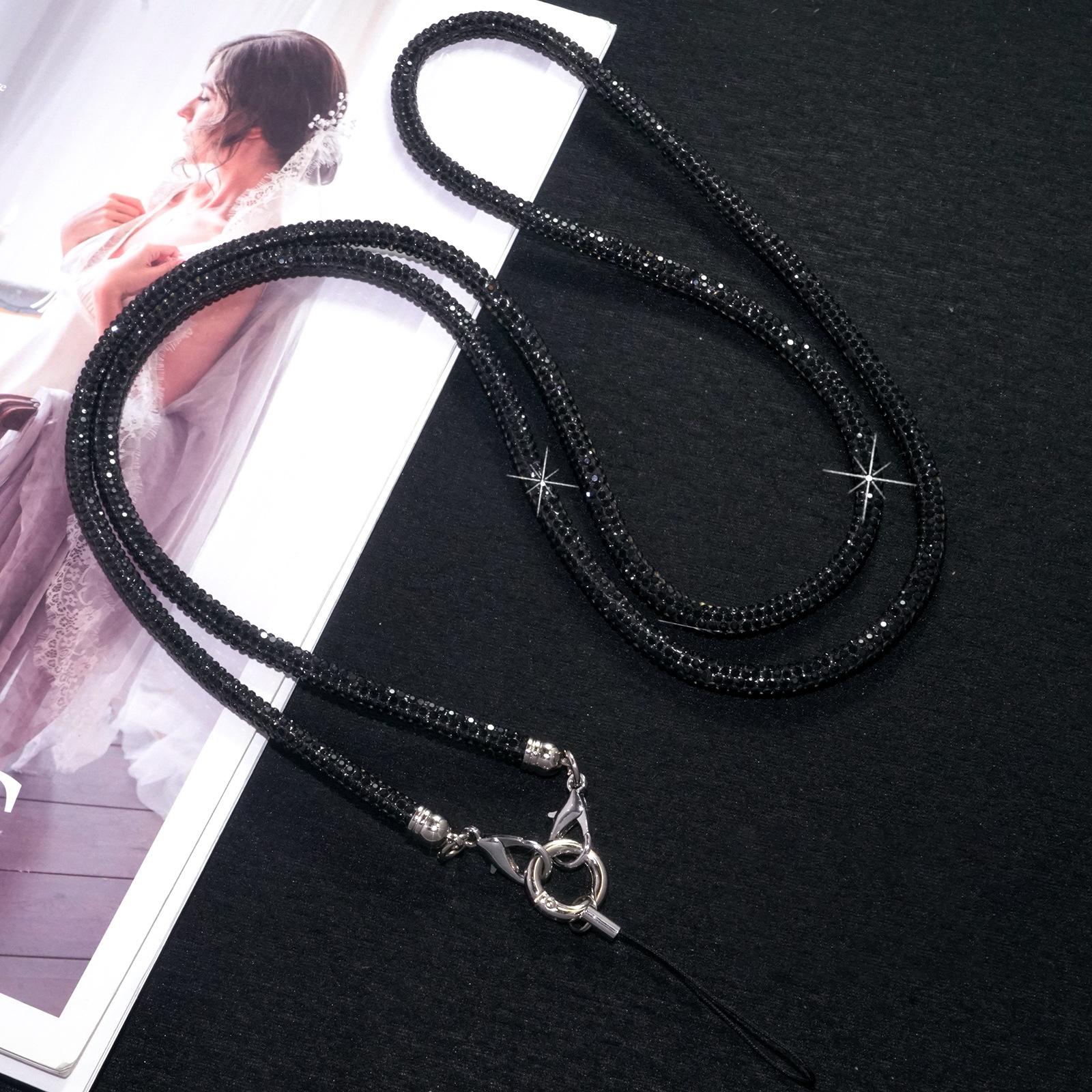 Neues Luxus Kristall Strass Handy Lanyard Helle Bling Bling Handyhülle Kettenriemen Handy Anti-Verlust Seil Handy Zubehör 70cm schwarz