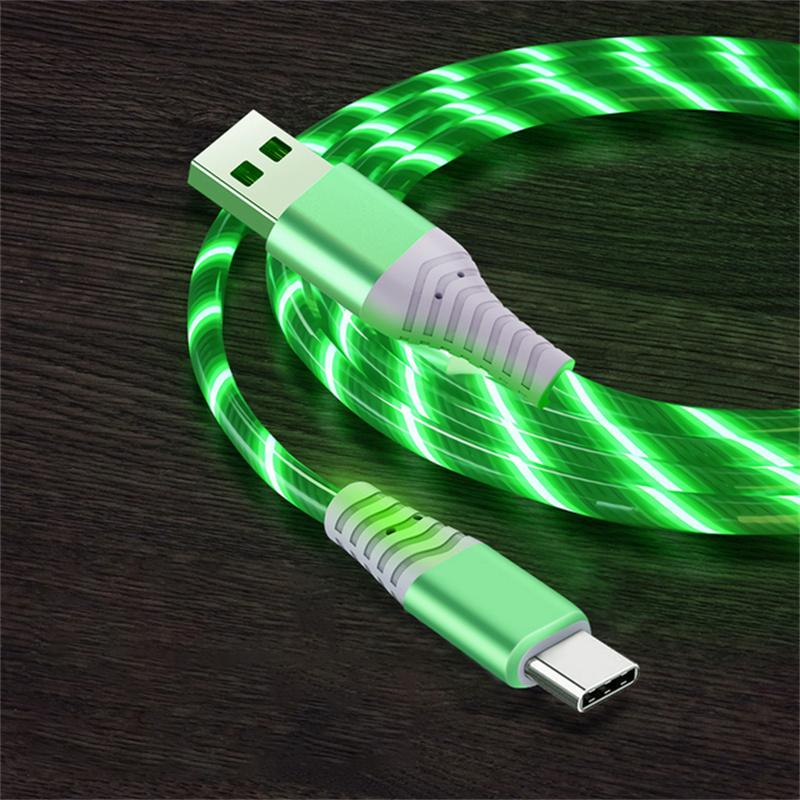Flow Luminous USB Typ C Kabel 3A Schnellladedatenkabel für Samsung Xiaomi OPPO Huawei IPhone Ladegerät Micro USB Draht LED Kabel 1m For iPhone grün