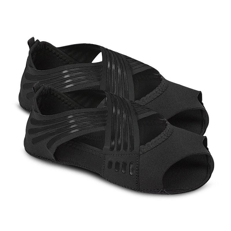 Damen Yoga Schuhe mit weicher Sohle, Leichte und rutschfeste Leder-Erhöhung, Fünf-Zehen-Tanzschuhe, Open-Toe Sporttraining, Luft-Yoga-Socken M(37-39) schwarz