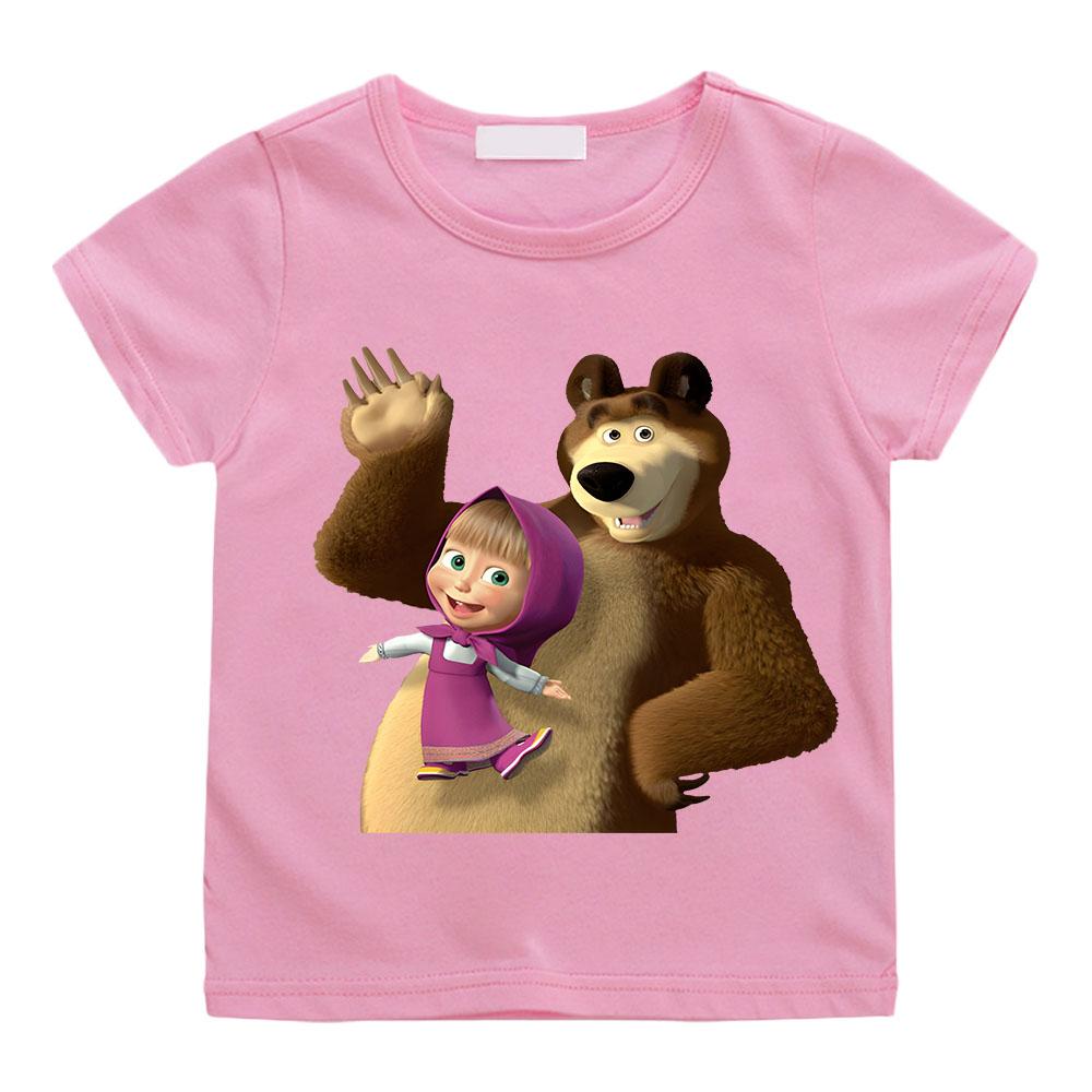 Süßes Masha und Bär Anime Kinder T-Shirt Anime Cartoons Kinder T-Shirts Kawaii Freizeitkleidung Junge Mädchen Mode Kurzarm 110 rosa