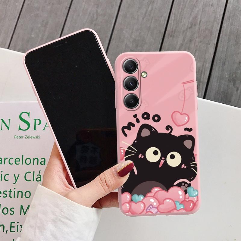 Fashion Cat Case für iPhone Samsung A55 S24 S25 A06 Xiaomi Redmi Note 13 Pro 14C Huawei Honor Realme Stoßfeste Handy-Stoßstange Anti-Kratz-Matt-Abdeckung Huawei P30 Lite rosa