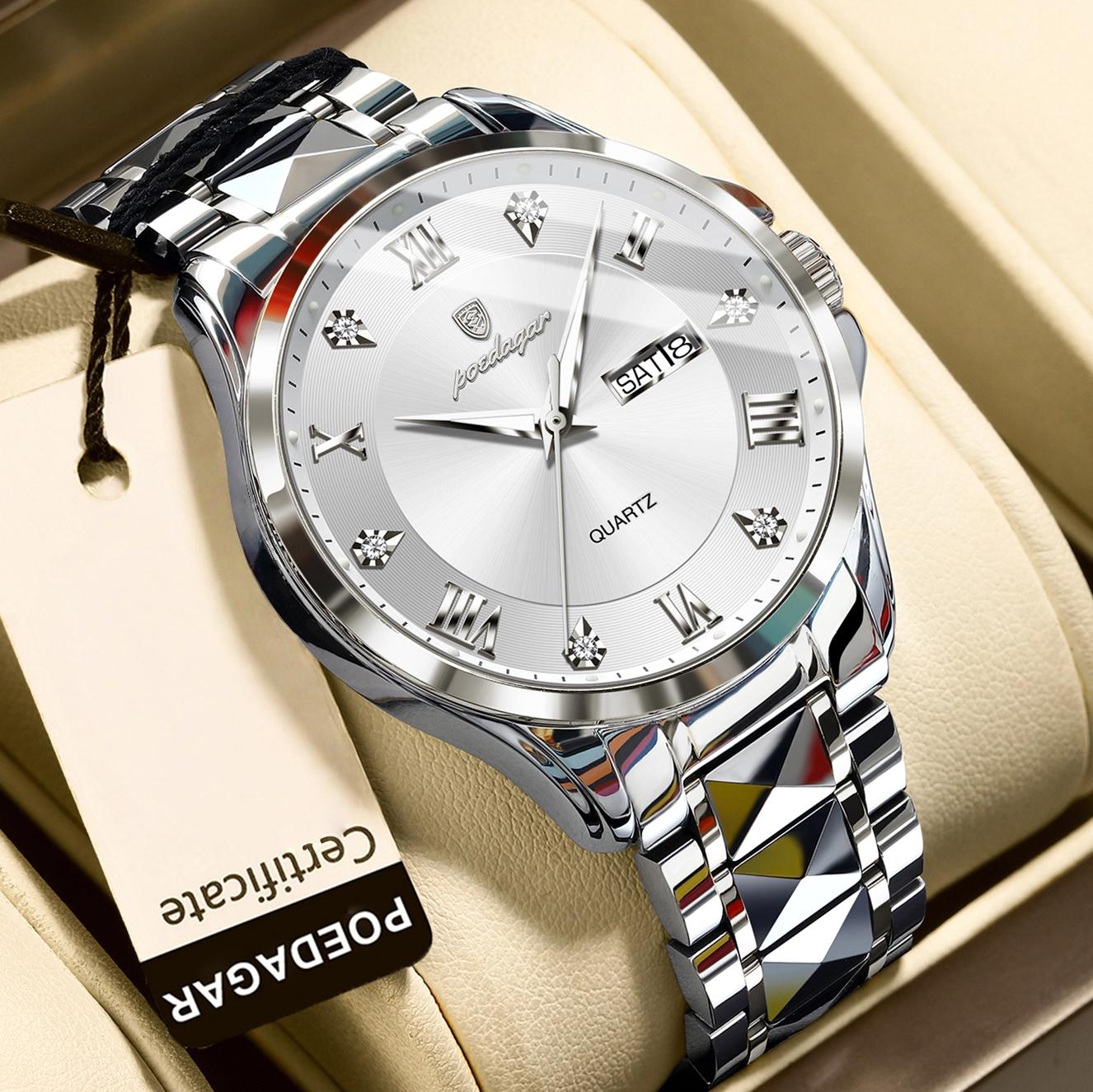 Mode Militär Herrenuhr Wasserdicht Leuchtend Datum Woche Herren Armbanduhr Edelstahl Quarz Herrenuhren Männlich