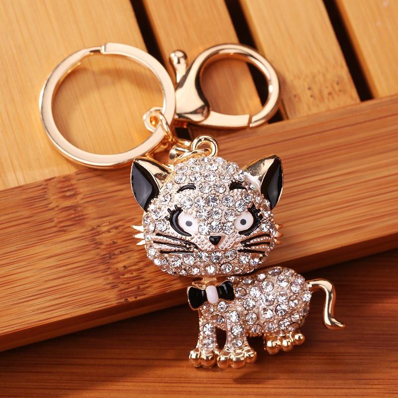 Schöne Katze Strass Schlüsselanhänger Halter Handtasche Tasche Auto Schlüsselanhänger Schlüsselanhänger Schmuck Geschenke weiß