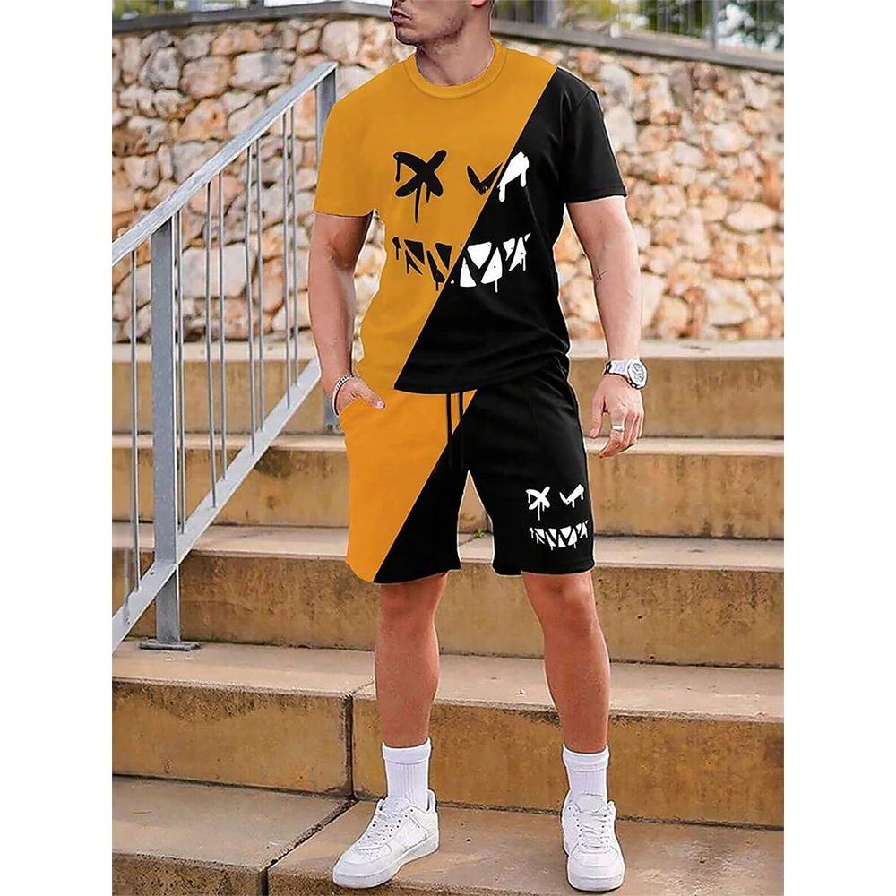 Herren Kurzarm Anzug Outdoor Rundhals Oberteil Lässige Bequeme Shorts Herrenkleidung Anzüge 6XL
