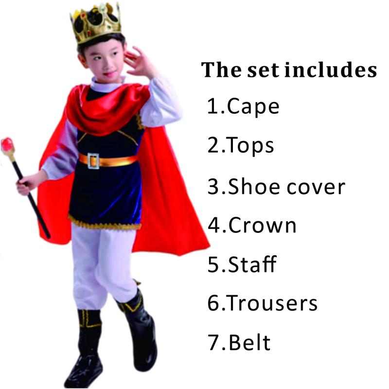 7-teiliges Karnevalskostüm für Jungen, König, mittelalterlicher Prinz, komplettes Outfit-Set für Halloween, Geburtstagsparty, Kostüm 150