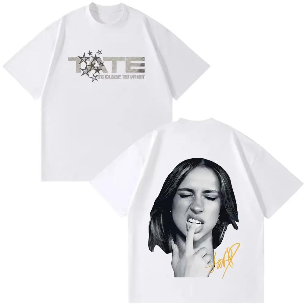2026 Sängerin Tate Mcrae T8 Musik T-Shirts Herren Damen Vintage T-Shirt Sommer Baumwolle Kurzarm T-Shirts Neue Grafik T-Shirts 4XL white