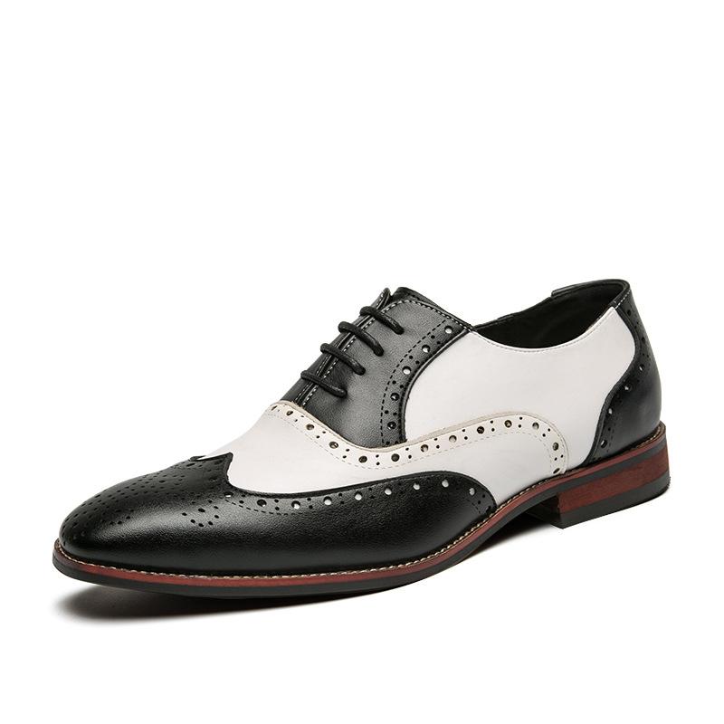 Herrenschuhe aus Leder von Brock im britischen Stil mit Retro-Gravur, lässiges Studio, Hochzeitskleid, Foto, Schwarzweiß, Größe 47 48 schwarz
